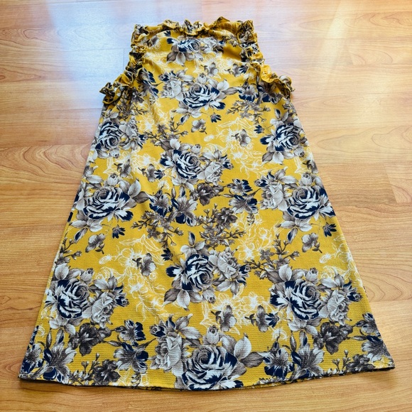 Nikita Women’s Yellow Floral Pattern Sleeveless Dress (M/L) Ruffle Neck Dress - Picture 4 of 5